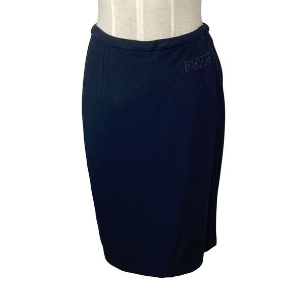 Gianfranco Ferre XS Navy Pencil Skirt Pocket 1980s Vintage Office Workwear Boss - Picture 1 of 8